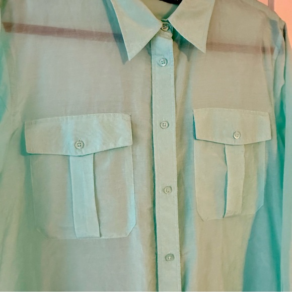 Lauren Ralph Lauren Silk Blend Aqua Button Down Utility Blouse - XL - Picture 3 of 4